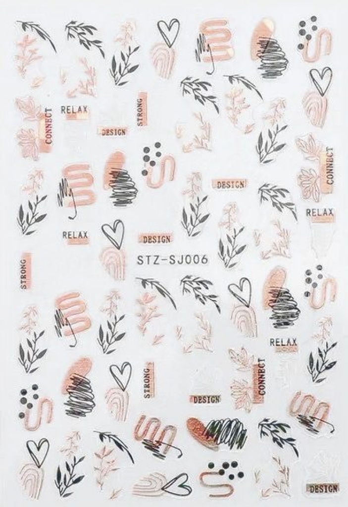 Nagelsticker - Aufkleber selbstklebend - Nail Sticker - Schwarz Rosegold Metallic Herbst